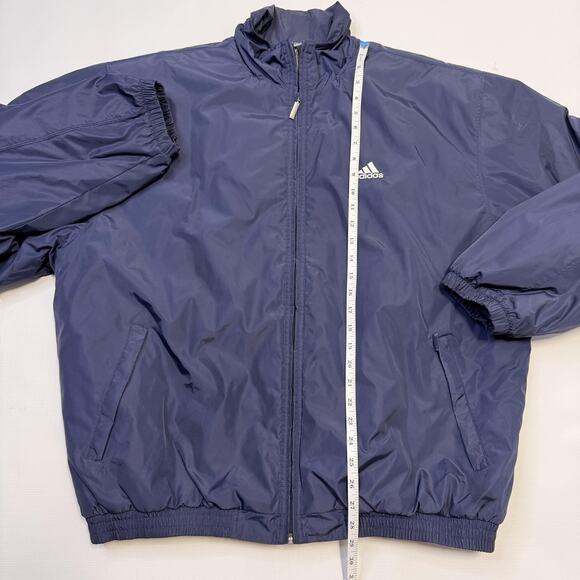 Vintage Adidas Jacket Mens Large Navy Blue Full Zip Insulated Nylon 00s AQ9002 - Picture 3 of 14